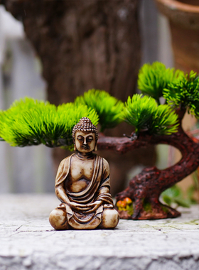 立体迎客松小佛像组合摆件套装