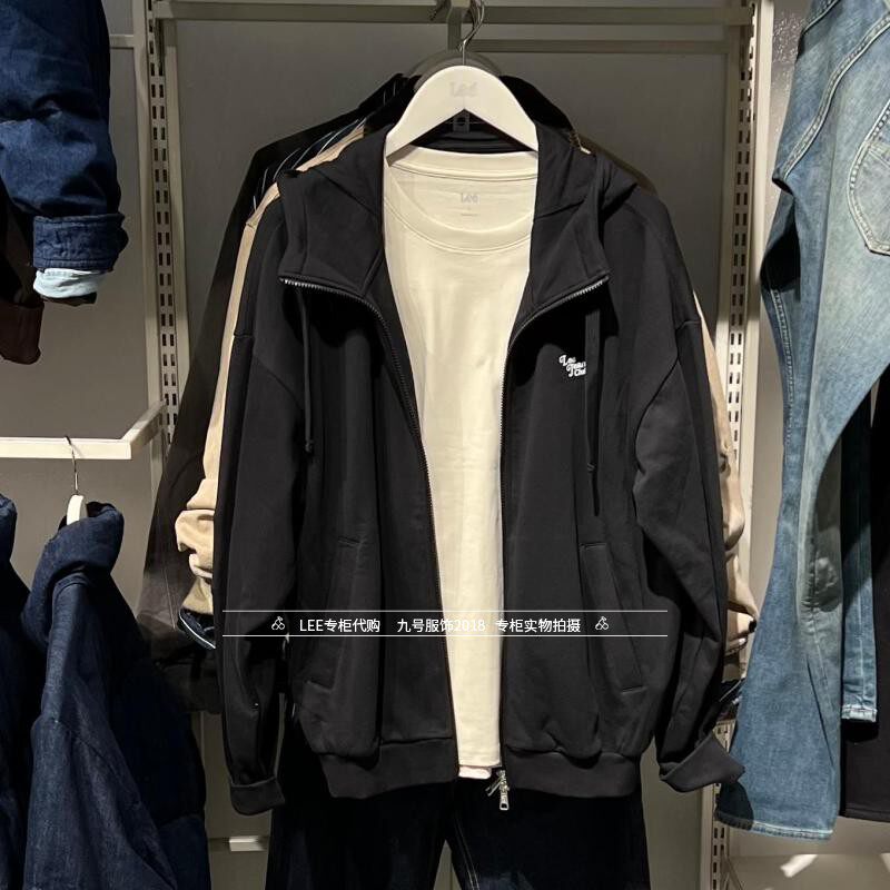 Lee正品 2026款男士黑色开衫拉链连帽卫衣LMT011843207728-K11000