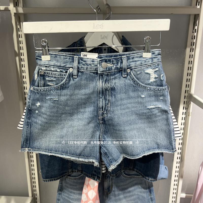 Lee正品2025新款女士猫须边破洞牛仔短裤 LWB009230101291-A05799