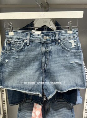 Lee正品2025新款女士猫须边破洞牛仔短裤 LWB009230101291-A05799