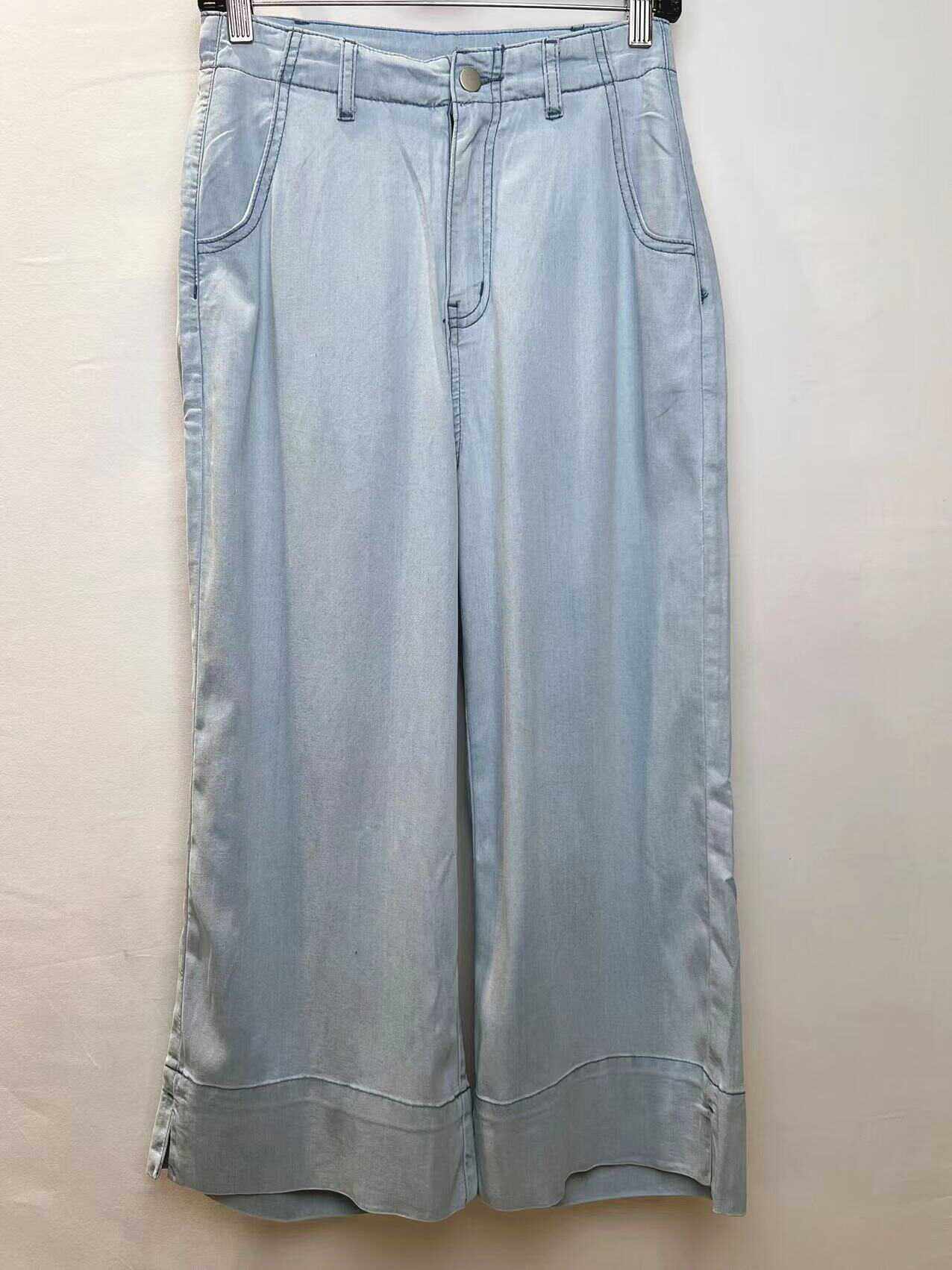 浅蓝色直筒牛仔裤女24春季新款宽松高腰显瘦垂感阔腿裤女3220701