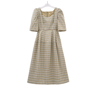 魔系列女装时尚潮流舒适百搭格纹收腰连衣裙 D22113533