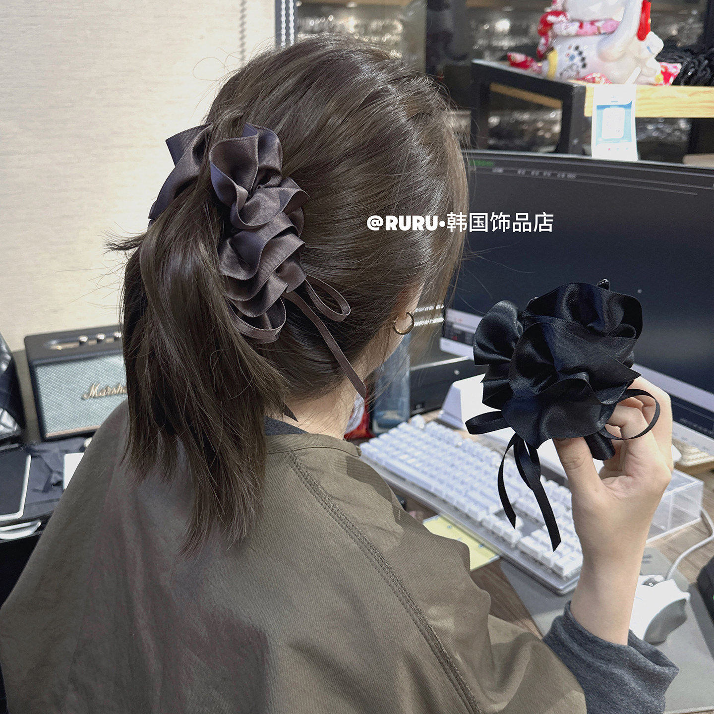 韩国设计款多层褶皱蝴蝶结香蕉夹