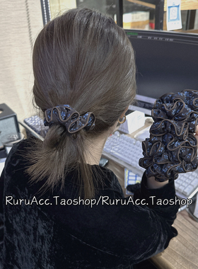 发2根~高级感复古蓝色碎花大肠发圈高弹力头绳韩国马尾丸子头发绳