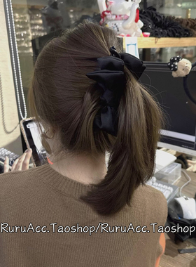 东大门高级绸缎黑色蝴蝶结香蕉夹高马尾抓夹后脑勺盘发夹懒人发抓