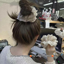 韩国东大门高级手工米色蕾丝大肠发圈多层发量多丸子头发绳扎头绳