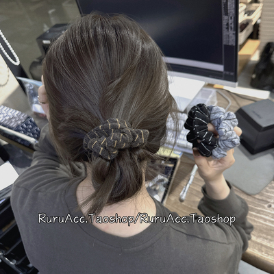 基础百搭款毛线条纹大肠发圈头绳