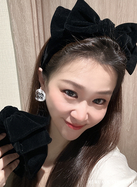 【韩系千金】高级复古黑色丝绒双层蝴蝶结发箍宽边显脸小头箍头饰