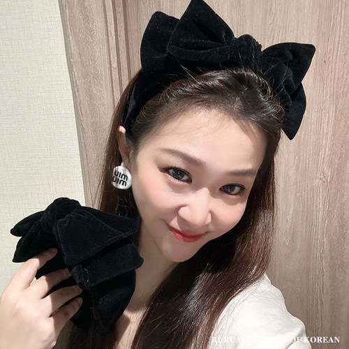 黑色丝绒蝴蝶结发箍显脸小头箍女