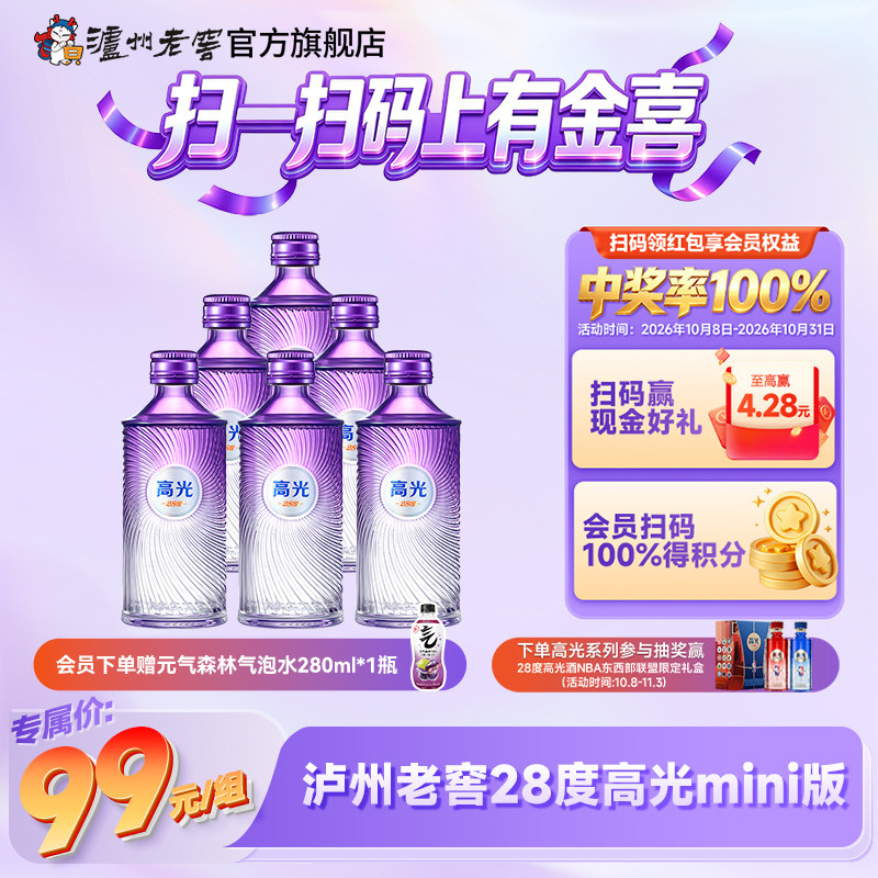 【新品尝鲜】泸州老窖28度高光mini版6支装(50ml*6)白酒