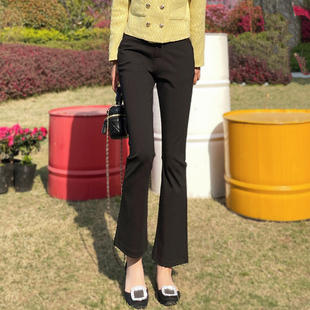 微喇裤 薄绒休闲小阔腿西装 子 女九分春秋黑色高腰显瘦修身 微喇叭裤