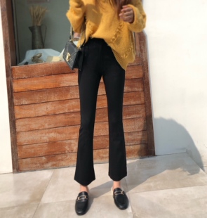 女秋冬2025新款 小阔腿加绒九分裤 韩版 裤 高腰显瘦休闲西装 微喇叭裤