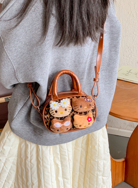 卡通HelloKit手拎包包女秋冬2026新款单肩斜挎包儿童休闲小方包,