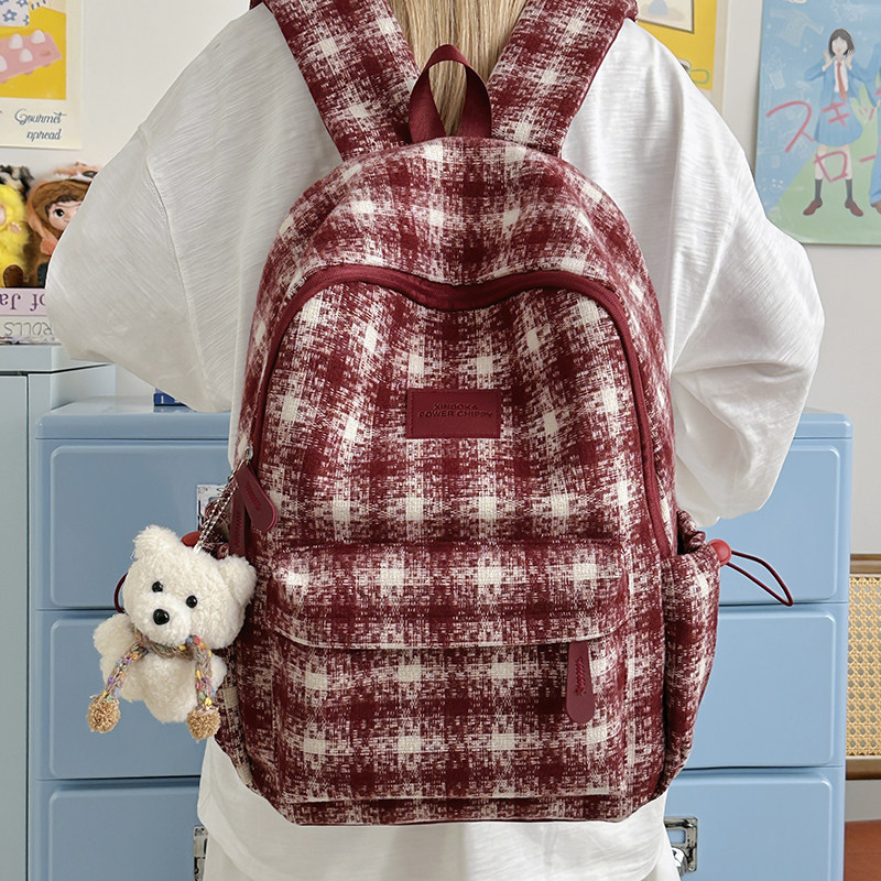 韩系红色格纹双肩包女2026新款春季大容量学生书包轻便短途背包潮,箱包皮具/热销女包/男包,双肩背包,淘宝优惠券,粉丝福利购,淘宝优惠卷