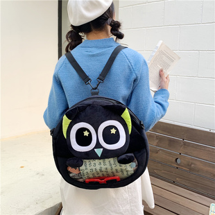 通勤包可爱痛包大眼小黑毛绒双肩包透明吧唧百搭学生党书包二次元