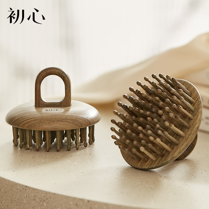 初心绿檀木指环梳头部经络按摩梳