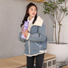 夹克 宽松秋冬加绒加厚羊羔毛bf流行开衫 牛仔外套女2019新款 韩版