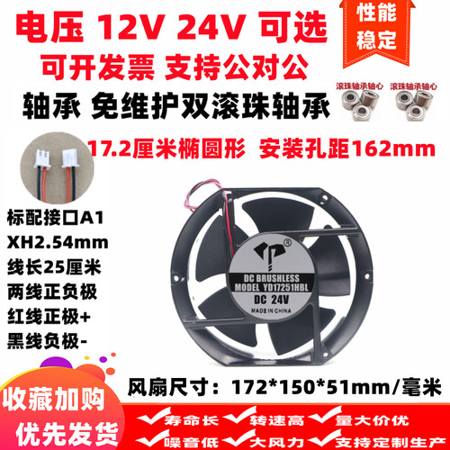全新17/cm厘米17251双滚珠轴承12V24V大风量172*150*51MM散热风扇