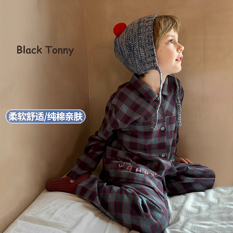 小黑托昵男童秋季家居服纯棉睡衣
