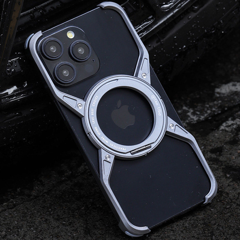 适用苹果16promax X手机壳铝合金无边框镂空散热iphone15pro保护套14新款13指环支架防摔金属高级感磁吸外壳