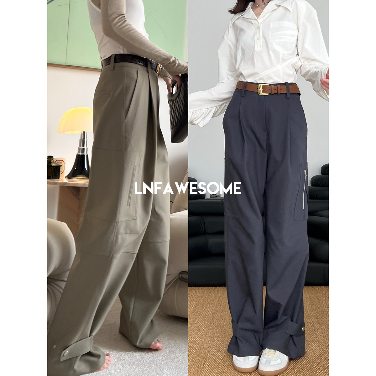 高腰原创设计LNF长裤口袋工装裤