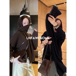 LNFAWESOME 花式拉毛纱羊绒羊毛圆领圆领针织衫/长围巾