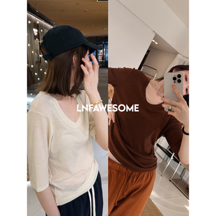 LNFAWESOME T恤型chao好基础百搭 100羊毛U领中袖