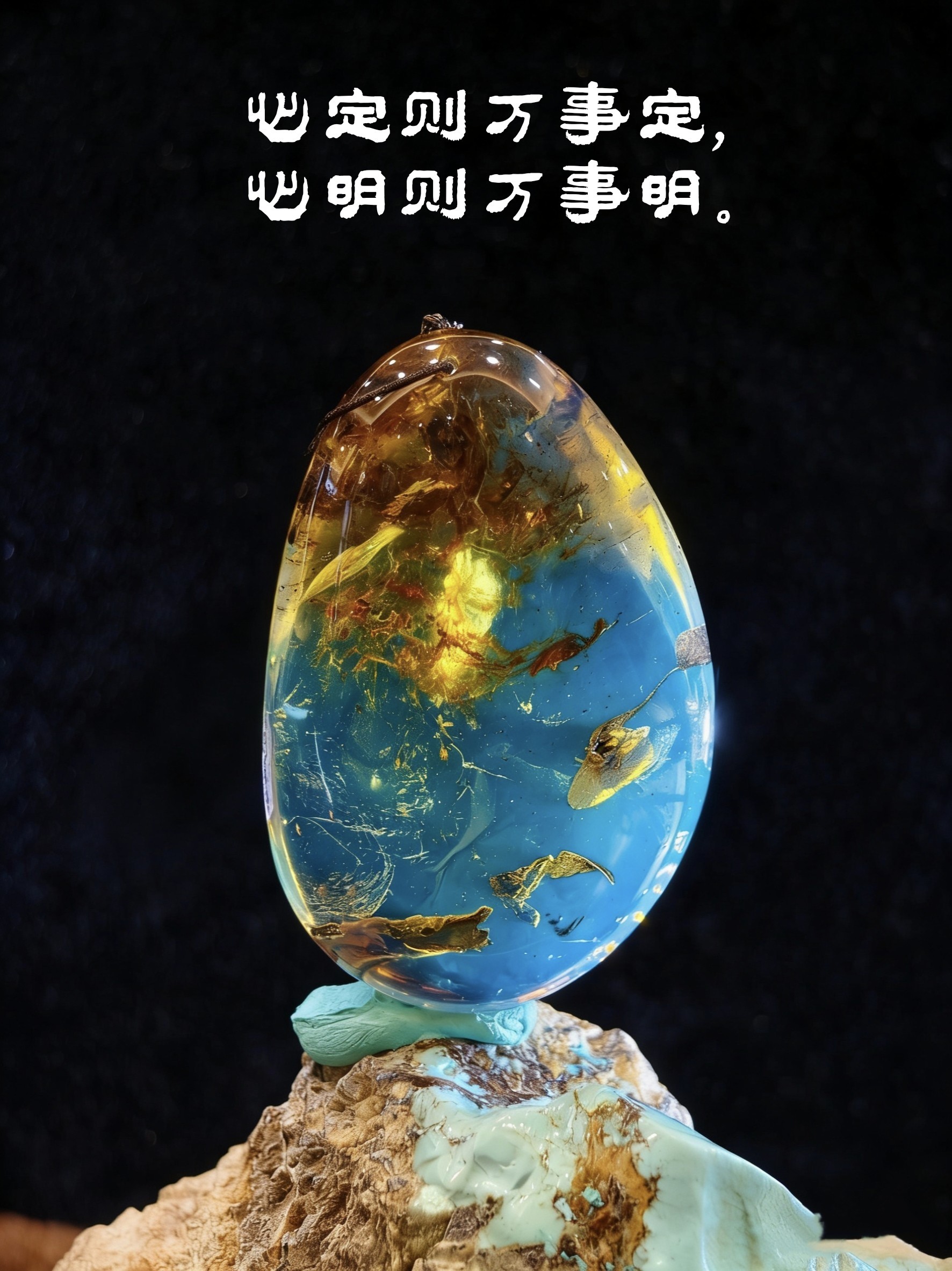 天然多米尼加蓝珀风景珀吊坠