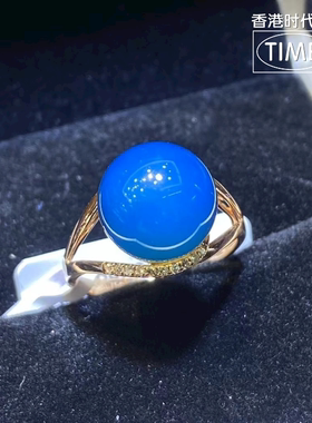 多米尼加蓝珀18K天空蓝戒指