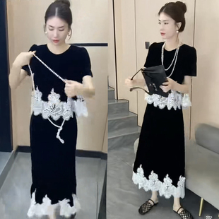 女气质显瘦短袖 2025夏季 套装 新款 上衣蕾丝高腰半身裙两件套潮 时尚