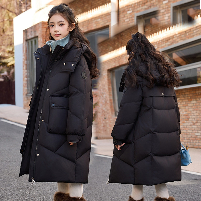 儿童羽绒服女童中长款2026冬季新款中大童韩版加厚保暖连帽外套潮
