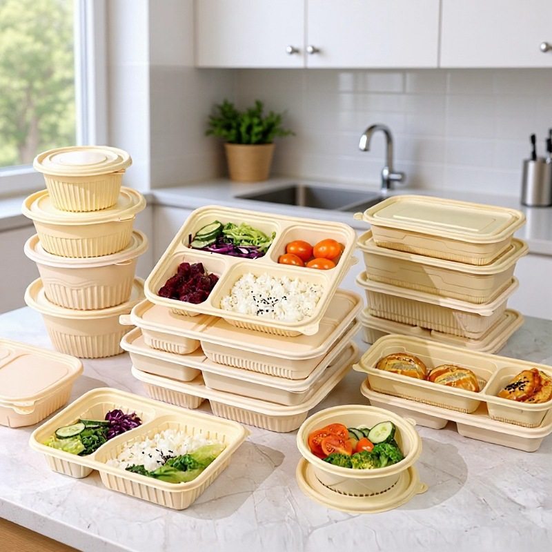 一次性玉米淀粉餐盒环保可降解外卖圆形打包盒食品级碗方形饭盒,餐饮具,可降解餐具/环保餐具,淘宝优惠券,粉丝福利购,淘宝优惠卷