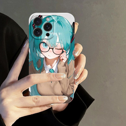 眼镜初音手机壳适用苹果16/15promax二次元动漫小众14pro硬壳华为mate50/60男p40潮nova8/7情侣小米13荣耀90