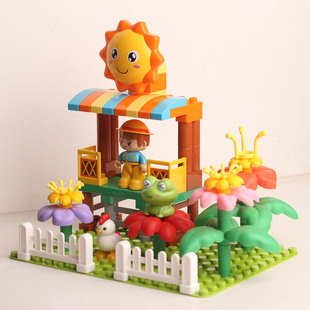儿童大颗粒拼装积木玩具动物花园场景益智男孩女孩宝宝插花小菜园