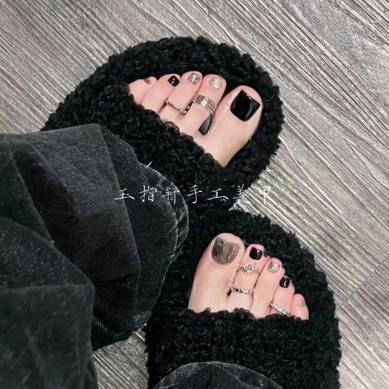 脚趾甲美甲酷黑魔镜粉脚美甲贴片脚指甲穿戴光疗假指甲贴片成品甲