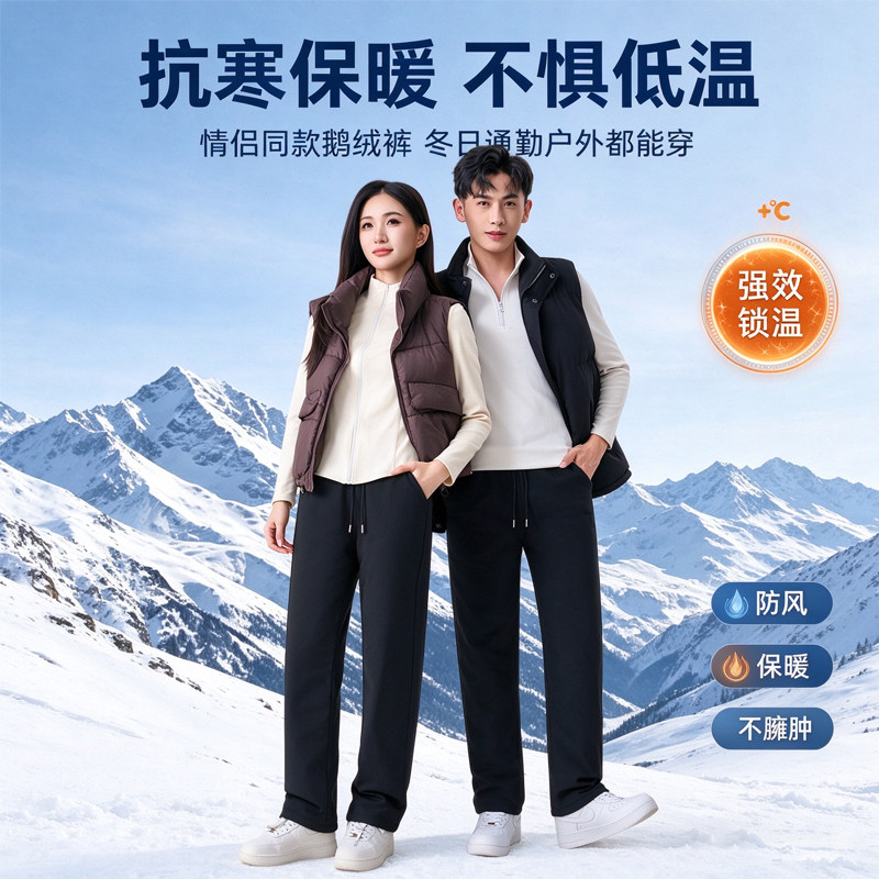 90白鹅绒裤情侣款锁温冬季外穿直筒防寒休闲哈伦保暖不臃肿通勤
