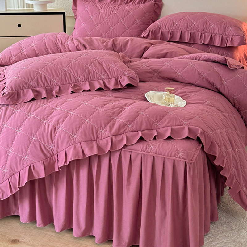 2026新款韩式公主风床上四件套床裙款花边被套被罩夹棉床单床品4