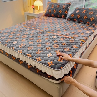 加绒牛奶绒夹棉床笠单件冬季加厚法兰珊瑚绒床垫保护套床罩可定制