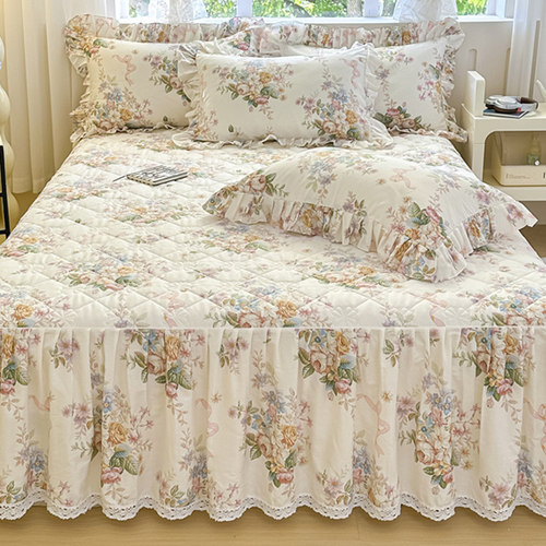 小清新碎花全棉夹棉床裙单件2025