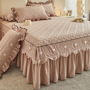 加厚绗缝床上床罩三件套韩版 单件春夏季 公主风夹棉床裙款 2025新款