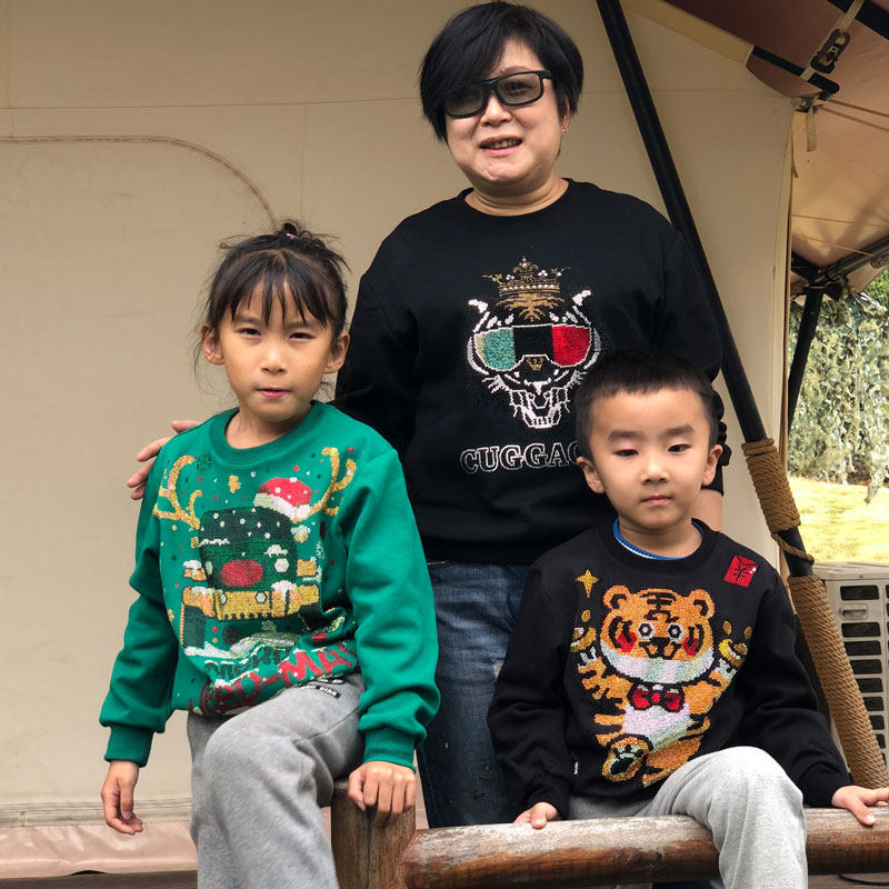 okayfit品物咸亨亲子装母子女休闲外套圆领儿童卫衣男童年服一家