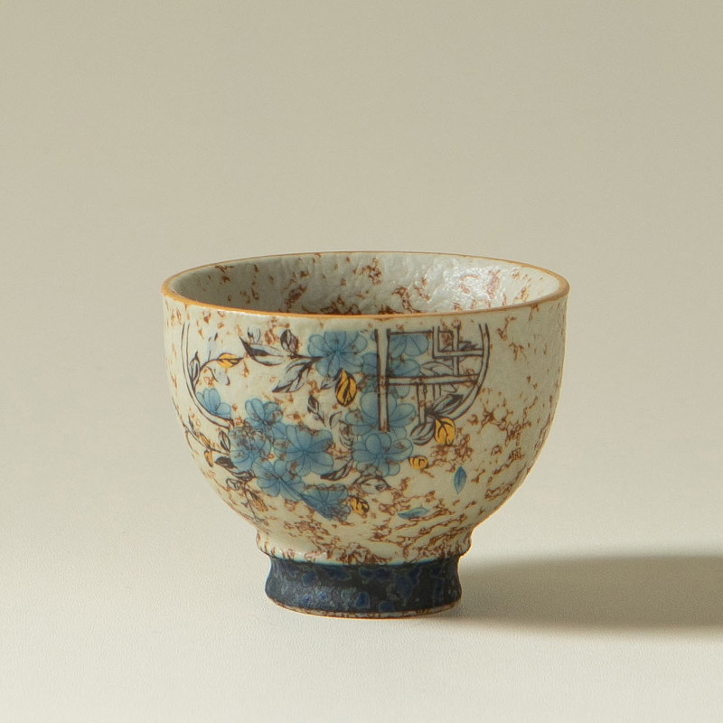 南黔青花火石红茶杯窗花品茗杯单杯复古喝茶待客杯子个人专用茶具