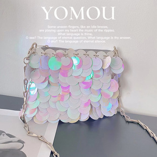 仙女闪亮炫彩珠片包手工编织亮片手机包链条手提斜挎包 YOMOU法式