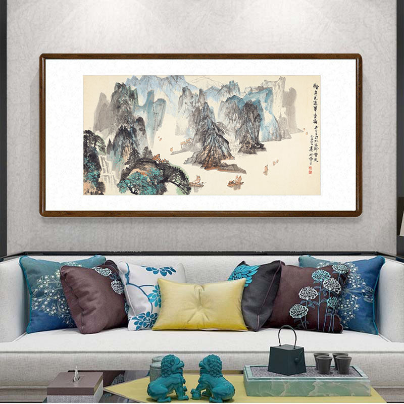 秦岭轻舟已过万重山国画山水画