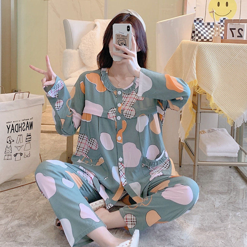 夏季棉绸长袖孕期产后月子服
