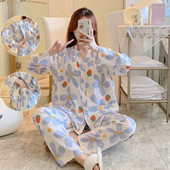 孕妇睡衣棉绸怀孕期喂奶套装 薄款 休闲 绵绸产后夏季 月子服V领长袖