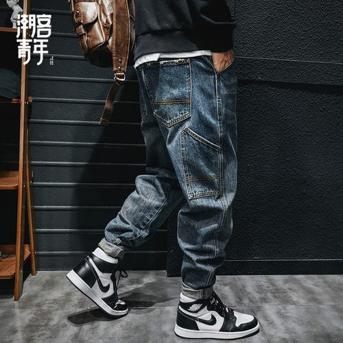 春秋牛仔裤男士宽松复古潮牌