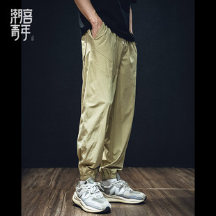 潮牌薄款 宽松大码 弹性束脚裤 透气哈伦裤 男士 四面弹防水休闲裤 夏季