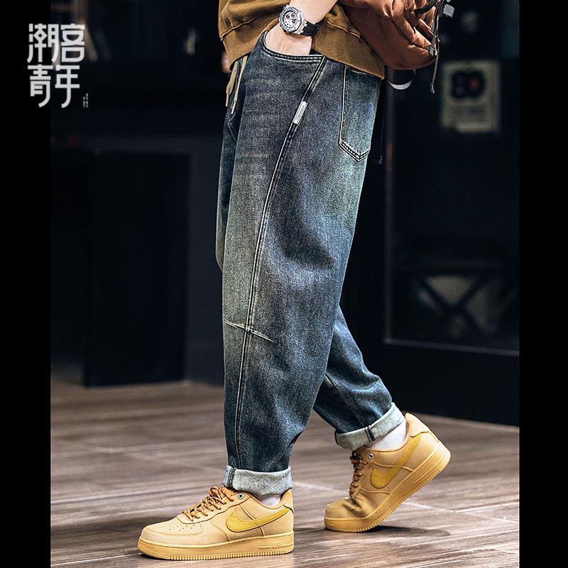 秋季美式复古牛仔裤男士潮