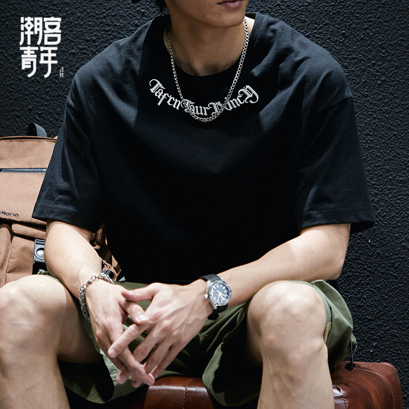 220g重磅夏季短袖2025新款t恤男士纯棉宽松大码黑色半袖潮牌体恤